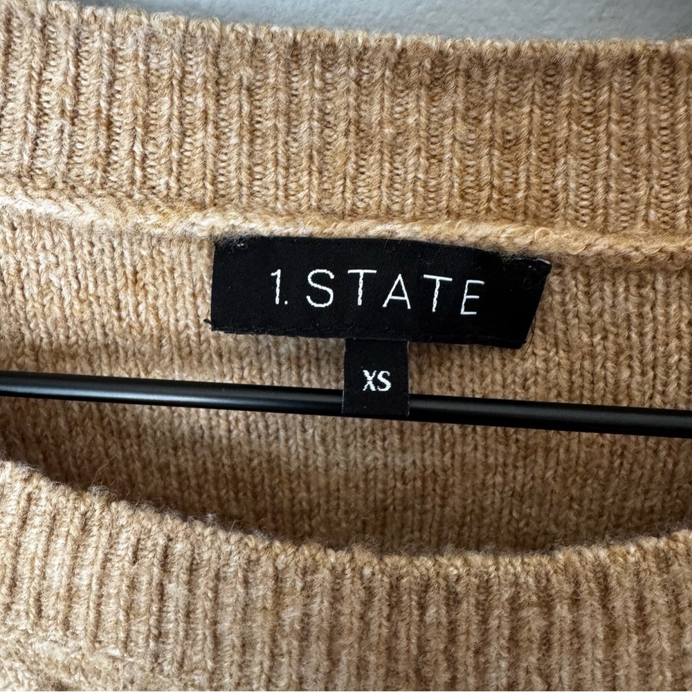 1. State Variegated Cable Crew-Neck Puff Sleeve Fisherman Brown Sweater Sz XS - Picture 6 of 9